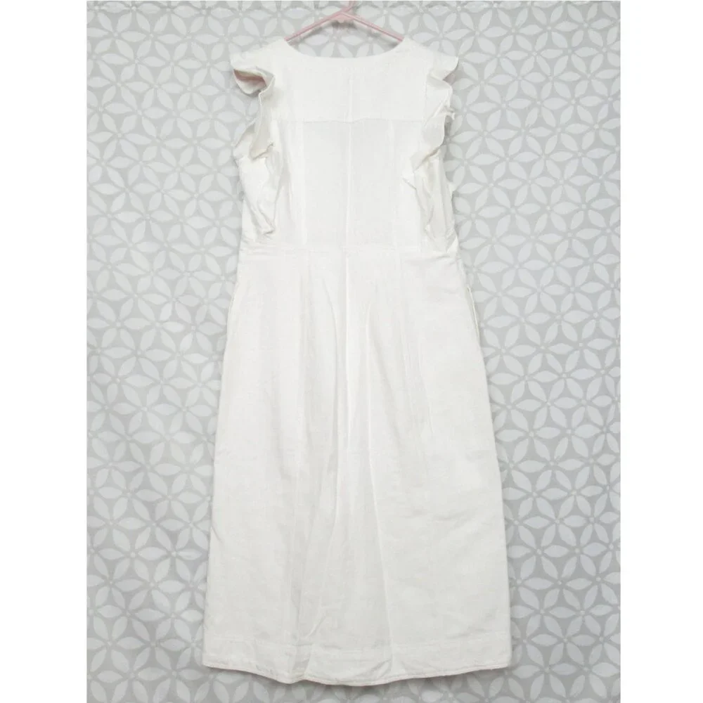 NWOT Anthropologie Pilcro Scoop-Neck Ruffle-Sleeve Buttondown Dress White Sz 10 - Picture 5 of 11